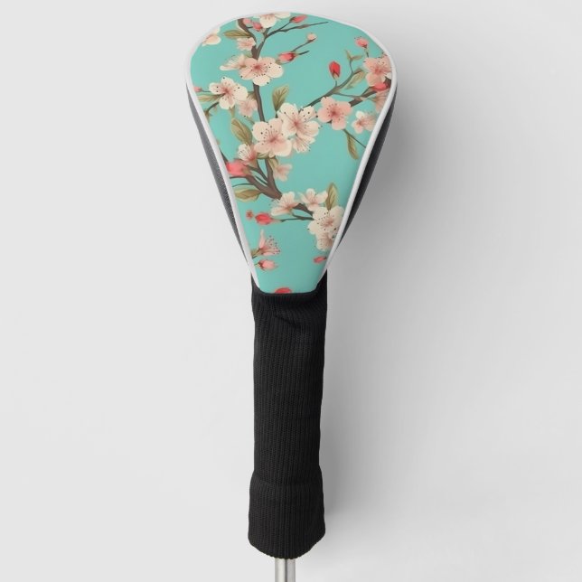 Turquoise Cherry Blossom Golf Head Cover (Front)