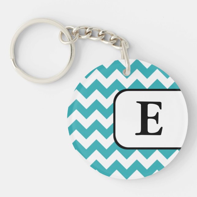 Turquoise Chevron Acrylic Monogram Keychain (Front)