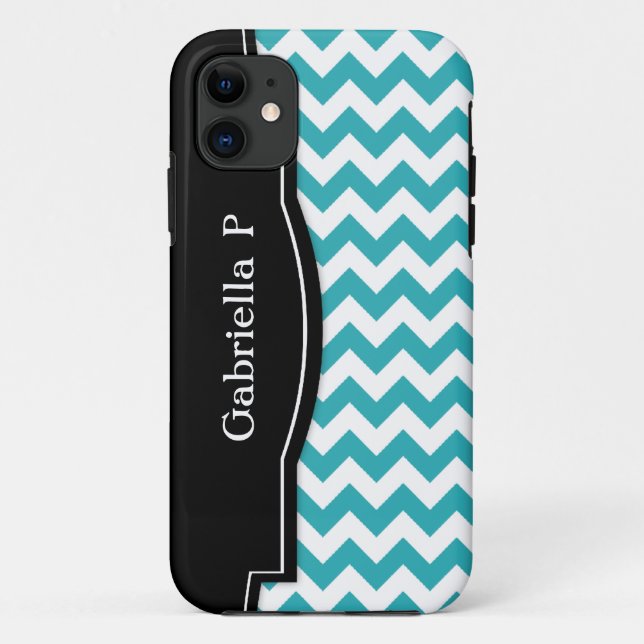 Turquoise Chevron Black Frame iPhone 5 case (Back)