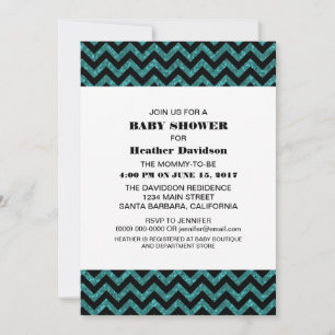 Turquoise Chevron Glitter Baby Shower Invite
