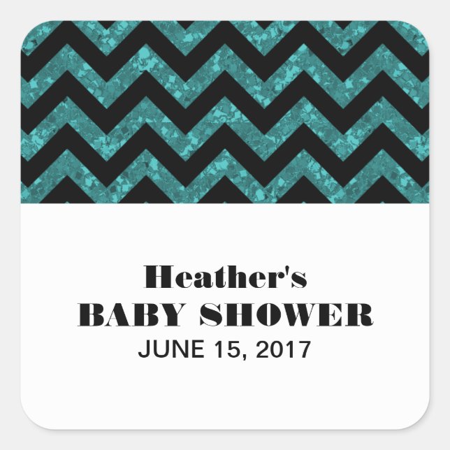 Turquoise Chevron Glitter Baby Shower Stickers (Front)