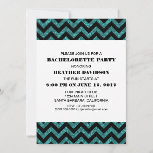 Turquoise Chevron Glitter Bachelorette Party Invitation