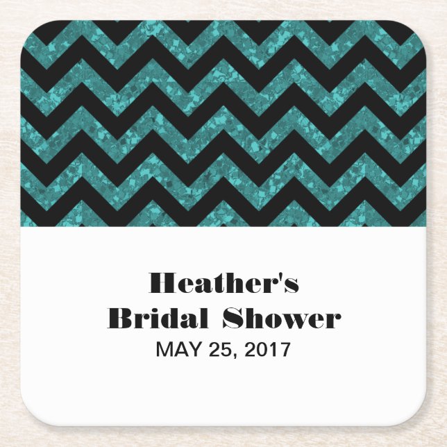 Turquoise Chevron Glitter Bridal Shower Coasters (Front)