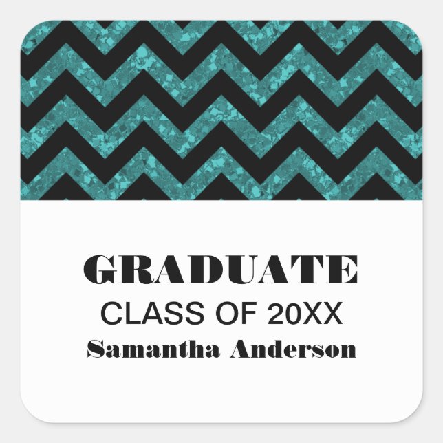Turquoise Chevron Glitter Graduation Stickers (Front)