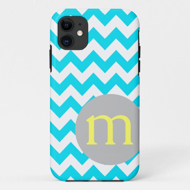 Turquoise Chevron Monogram Initial Case-Mate iPhone Case (Back)