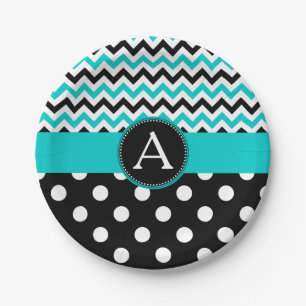 Turquoise Chevron Polka Dot Paper Plate