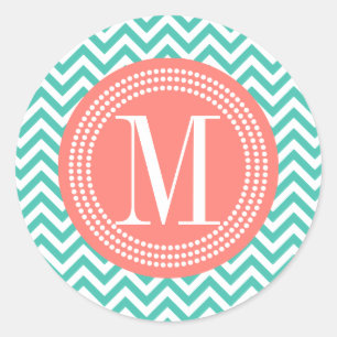 Turquoise Chevron Zigzag Personalised Monogram Classic Round Sticker