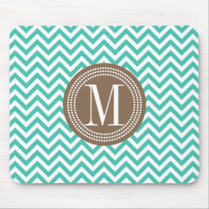 Turquoise Chevron Zigzag Personalised Monogram Mouse Mat