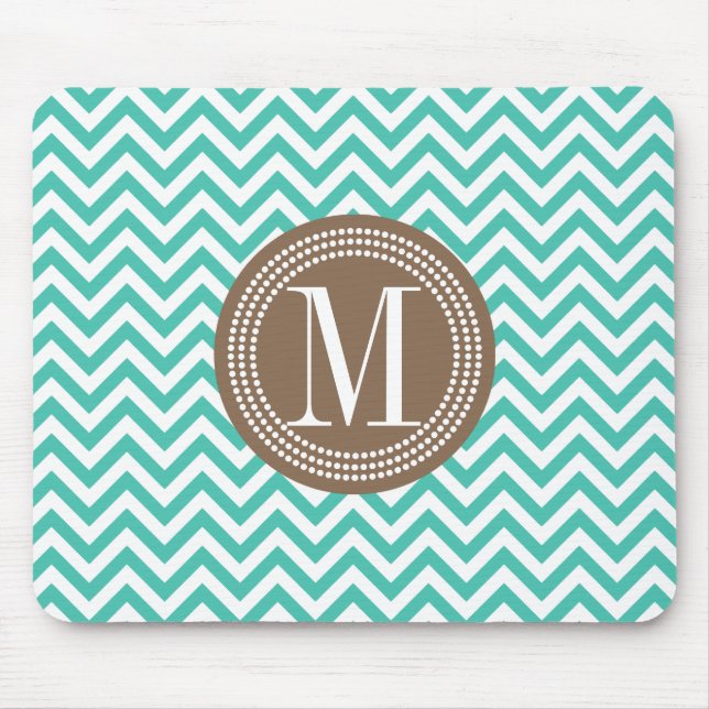 Turquoise Chevron Zigzag Personalised Monogram Mouse Mat (Front)