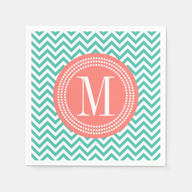 Turquoise Chevron Zigzag Personalised Monogram Napkin (Front)