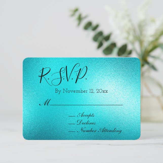 Turquoise Chic Aqua Blue Wedding RSVP Enclosure Card (Standing Front)