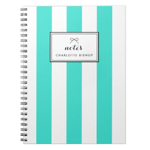 Turquoise Chic Vertical Stripes Personalised Notebook