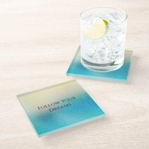 Turquoise Chic White Aqua Blue Glass Coaster