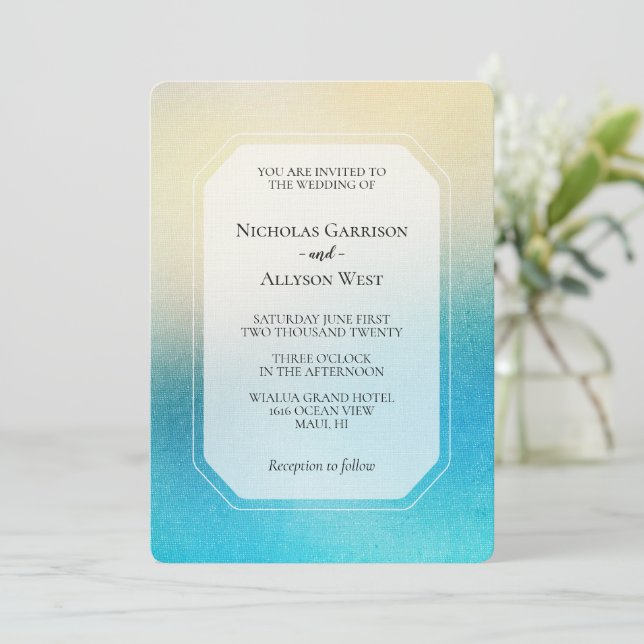 Turquoise Chic White Aqua Blue Wedding Invitation (Standing Front)