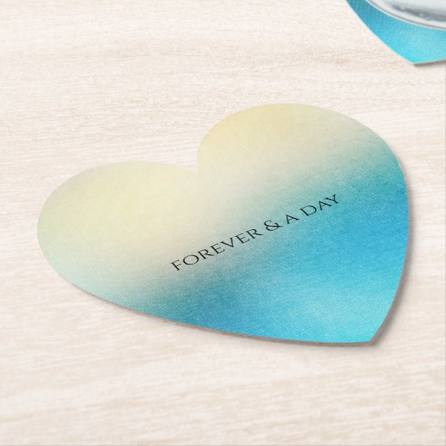 Turquoise Chic White Aqua Blue Wedding Paper Coaster (Angled)