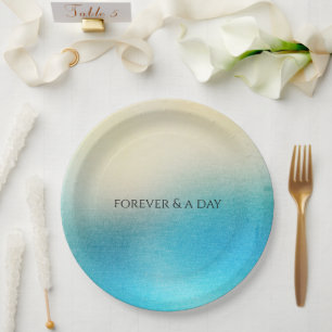 Turquoise Chic White Aqua Blue Wedding Paper Plate