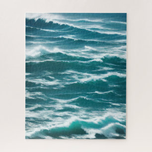 Turquoise Choppy Ocean Waves Aerial View Jigsaw Puzzle