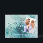 Turquoise Christmas seas & greetings modern chic H Holiday Card<br><div class="desc">Tropical warm turquoise watercolor Christmas seas & greetings modern elegant fun holiday card design. Elegant blue and coral sea shell design.</div>