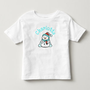 Turquoise Christmas Snowman With Name White Toddler T-Shirt