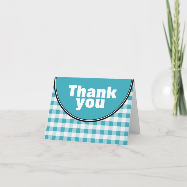 Turquoise Circle Gingham custom Thank You card (Front)