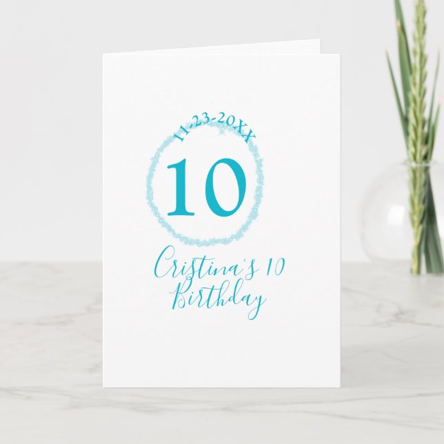 Turquoise circle. Round glitter 10th birthday bold Card (Front)