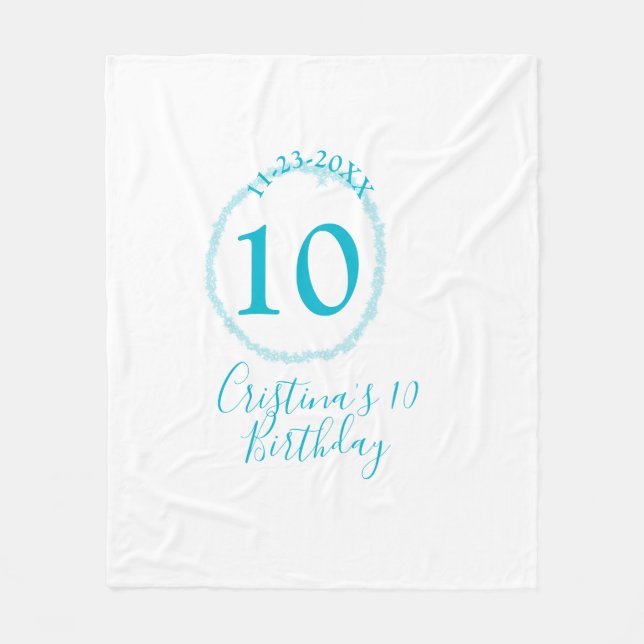 Turquoise circle. Round glitter 10th birthday bold Fleece Blanket (Front)
