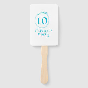 Turquoise circle. Round glitter 10th birthday bold Hand Fan