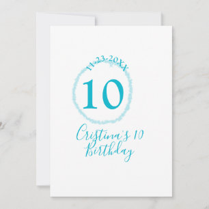 Turquoise circle. Round glitter 10th birthday bold Invitation
