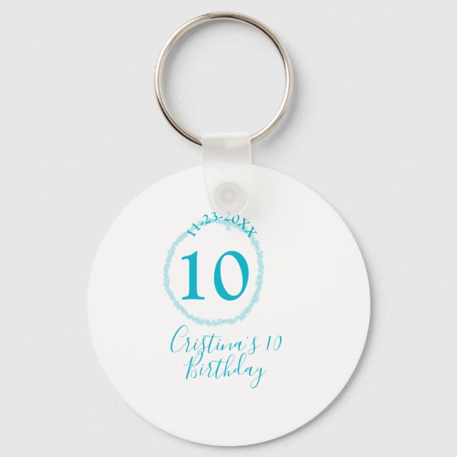 Turquoise circle. Round glitter 10th birthday bold Key Ring (Front)