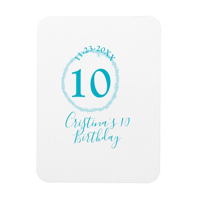 Turquoise circle. Round glitter 10th birthday bold Magnet (Vertical)