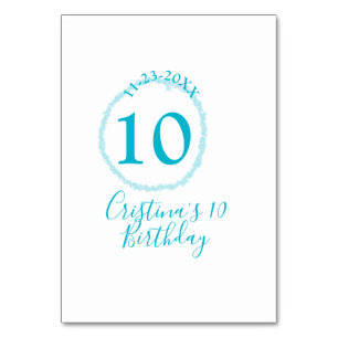 Turquoise circle. Round glitter 10th birthday bold Table Number