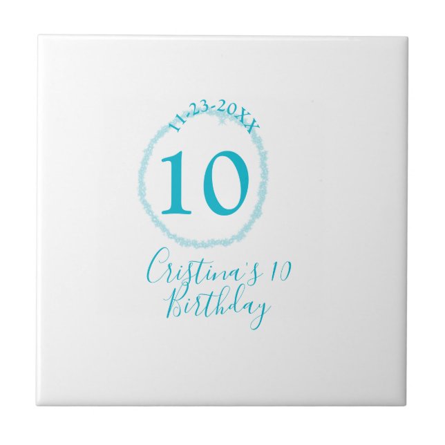 Turquoise circle. Round glitter 10th birthday bold Tile (Front)