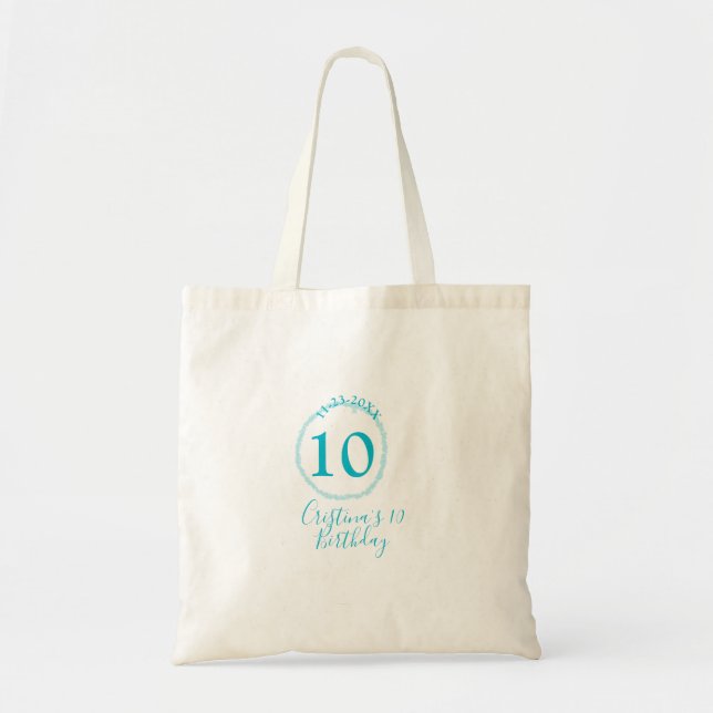 Turquoise circle. Round glitter 10th birthday bold Tote Bag (Front)