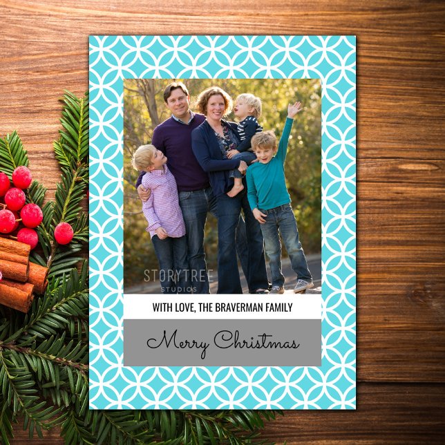 Turquoise Classy Diamond Holiday Photo Flat Card (Turquoise Classy Diamond Holiday Photo Card)