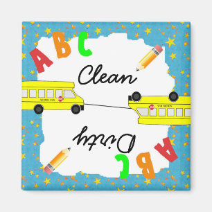 Turquoise Clean & Dirty School Bus Dishwasher Magnet