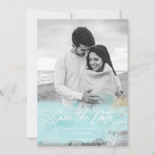 Turquoise Coasal Watercolor Save The Date 