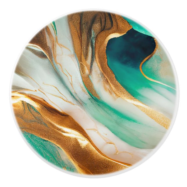 Turquoise Coast Abstract Flowing Art Ceramic Knob (Front)