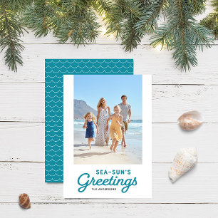 Turquoise Coastal Beach Sea-Sun's Greetings Photo Holiday Card
