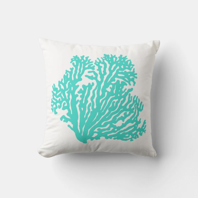 Turquoise Coastal Coral Cushion (Front)