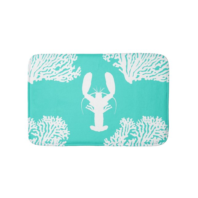 Turquoise Coastal Lobster Pattern Bath Mat (Front)