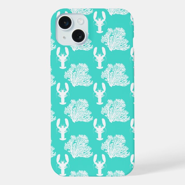Turquoise Coastal Lobster Pattern iPhone Case (Back)