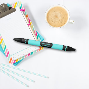 Turquoise Colour Crayon Wrap Monogram Black Ink Pen