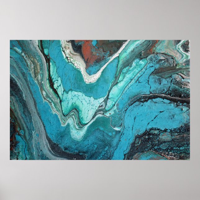 Turquoise Copper Fluid Marble Acrylic Art Abstract Poster (Front)