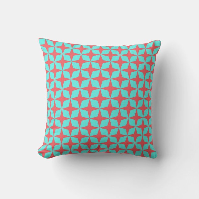 Turquoise & Coral Atomic Geometric Pattern Cushion (Front)