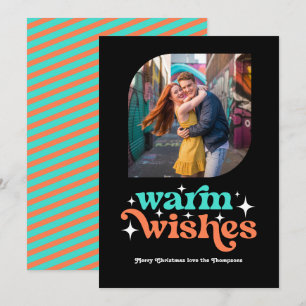 Turquoise & Coral Modern Retro Christmas Photo Holiday Card