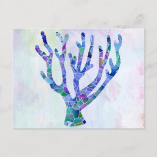 Turquoise Coral Mosaic Sea Glass Silhouette Postcard