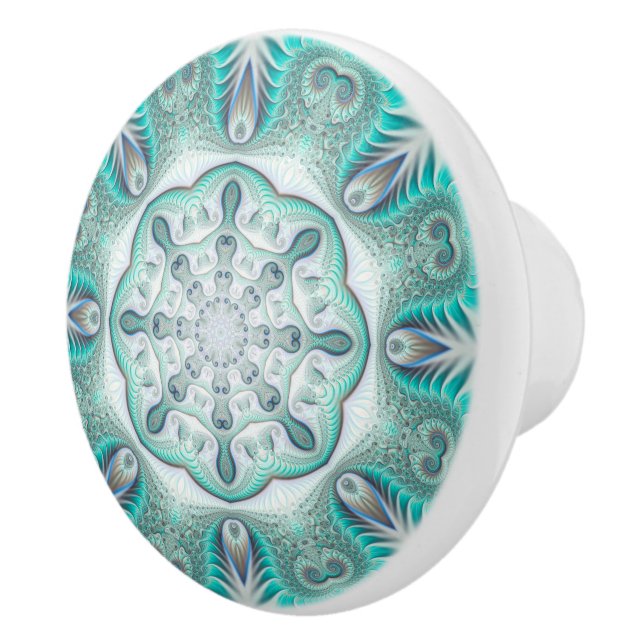 Turquoise Coral Reef Mandala  Ceramic Knob (Right)