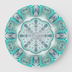 Turquoise Coral Reef Mandala Large Clock