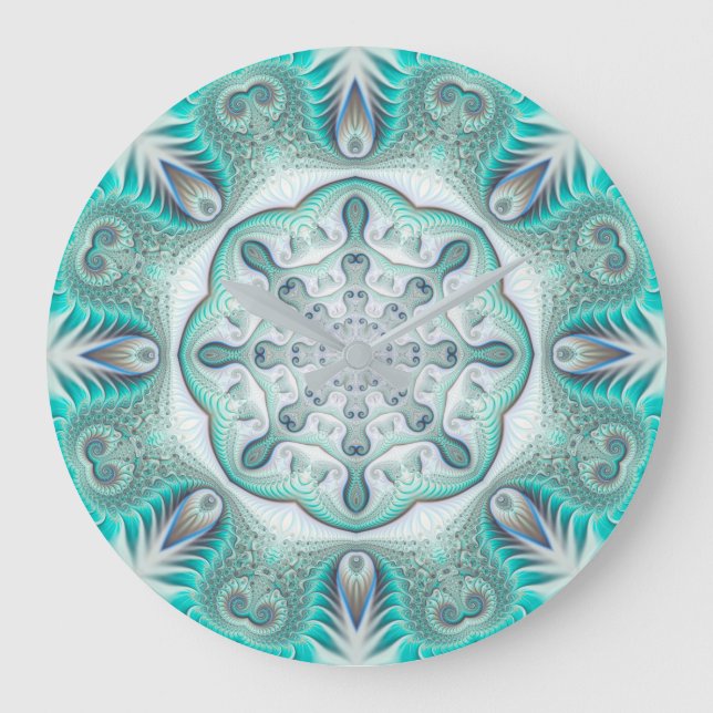 Turquoise Coral Reef Mandala Large Clock (Front)