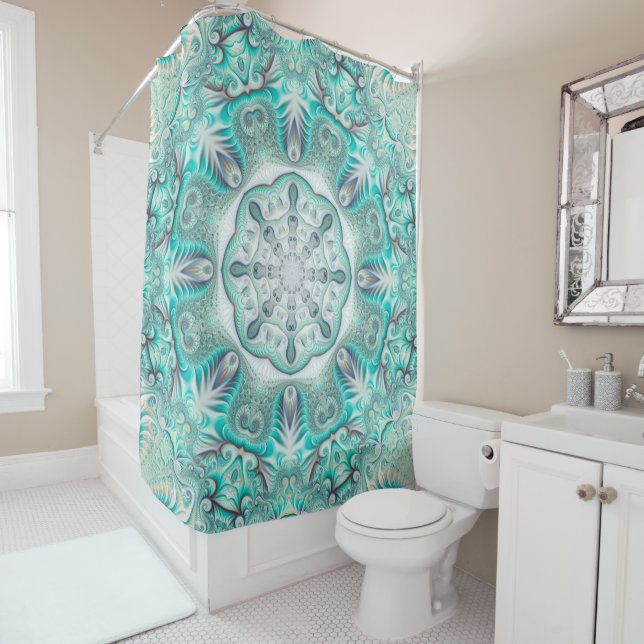 Turquoise Coral Reef Mandala Shower Curtain (In Situ)